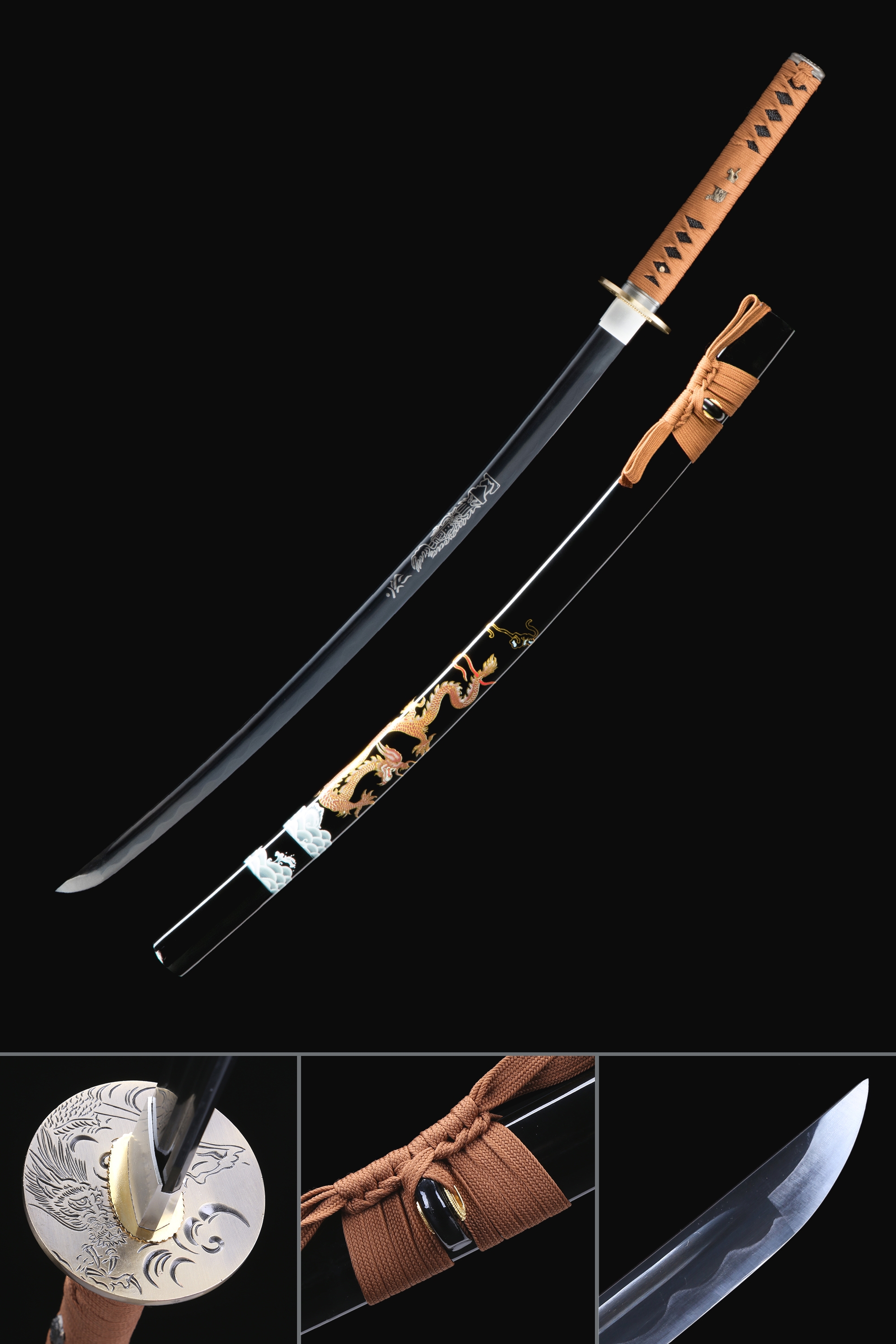 Handmade Japanese Katana Sword 1060 Carbon Steel With Black Scabbard Handmade Japanese Katana Sword 1060 Carbon Steel With Black Scabbard