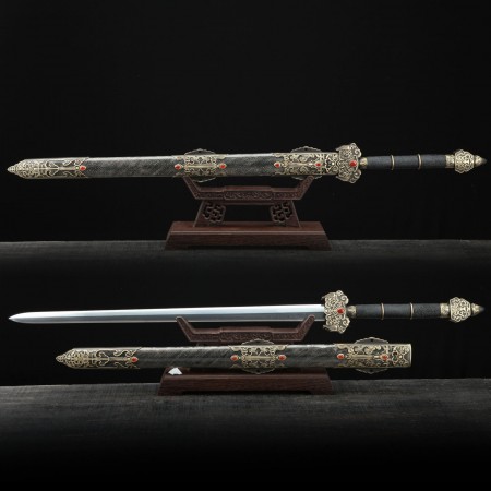 Handmade Real Rayskin Scabbard Damascus Steel Chinese Swords Of Feng Shen Jian