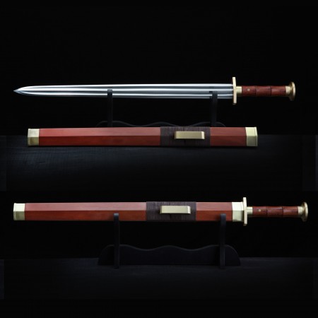 Handmade Bronze Full Tang Real Long Chinese Han Sword With Brown Scabbard