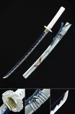 Handmade Spring Steel Blue Balde Real Japanese Wakizashi Sword With White Scabbard And Alloy Tsuba