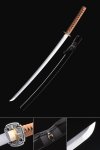 1060 Manganese Steel Katana with Brown Tsuka, Silver Scroll Tsuba & Black Lacquer Saya