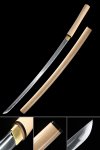 1065 Carbon Steel Shirasaya Katana with Natural Wood Saya - Handmade, Full Tang Blade