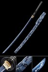 Handmade Japanese Samurai Sword With Blue Rose Blade And Scabbard