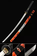 Handmade Japanese Samurai Sword Melaleuca Steel With Orange Scabbard