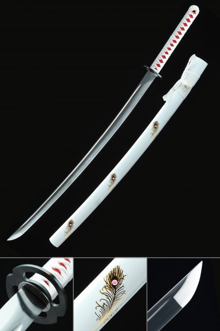 Handmade Japanese Katana Sword 1095 Carbon Steel With White Scabbard