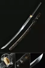 Handmade Japanese Katana Sword T10 Folded Clay Tempered Steel With Silk Thread Scabbard