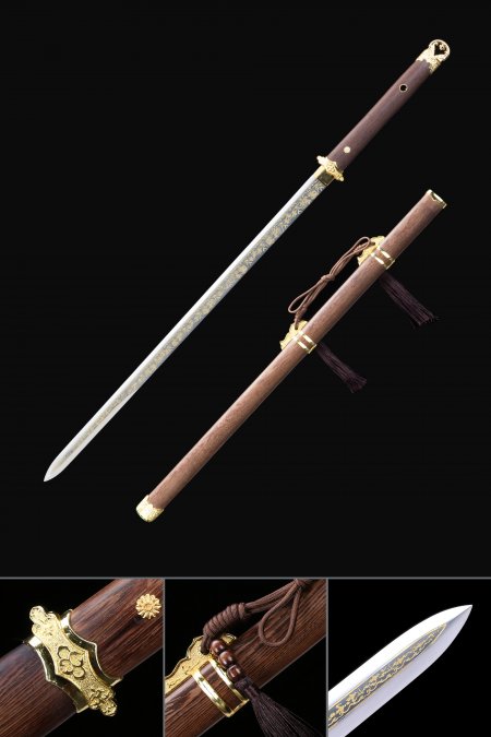 Handmade Rosewood Scabbard Carving Carbon Steel Blade Tang Dynasty Chinese Sword