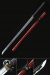 Handmade Japanese Chokuto Ninjato Sword 1045 Carbon Steel With Red Scabbard