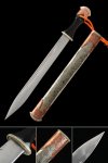 Antique Tibetan Knife - Handcrafted Spring Steel Collectible With Bronze Sheath & Blackwood Handle 21.3 Inches