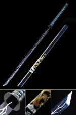 Handmade Chokuto Ninjato Straight Sword High Manganese Steel With Blue Lightning Blade