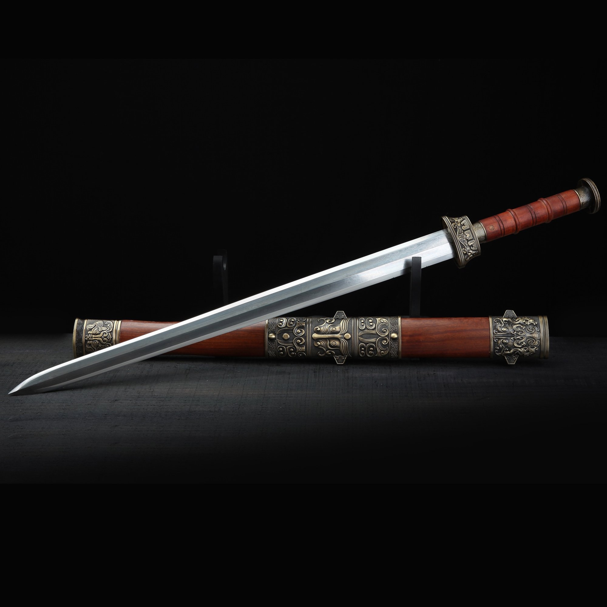 Handmade Bronze Full Tang Real Chinese Han Sword With Red Scabbard Handmade Bronze Full Tang Real Chinese Han Sword With Red Scabbard