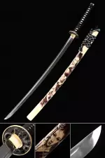 Handmade Japanese Samurai Sword High Manganese Steel Full Tang With Dragon And Natural Scabbard