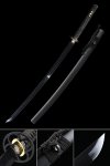 Handmade Japanese Sword T10 Folded Clay Tempered Steel Real Hamon Full Tang With Black Scabbard