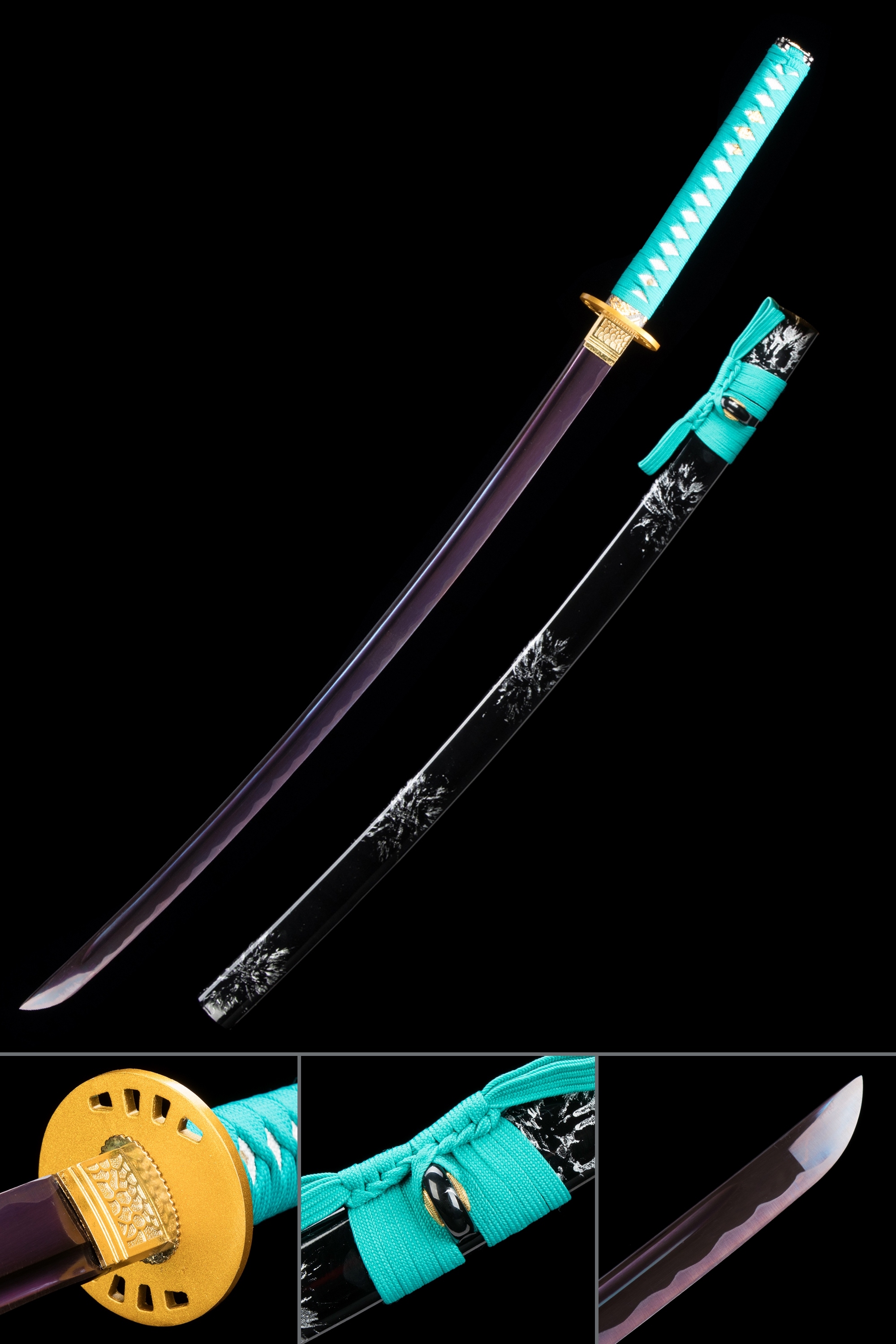 Handmade Japanese Katana Sword 1045 Carbon Steel With Purple Printed Blade Handmade Japanese Katana Sword 1045 Carbon Steel With Purple Printed Blade