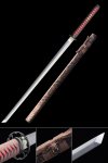 Chokuto Sword 1060 Carbon Steel - Brown-Red Cord Handle, Dragon Patterned Brown Saya