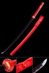 T10 Steel Clay-Tempered Katana with Purple Blade and Red Piano Lacquer Saya - Full Tang Collectible Sword