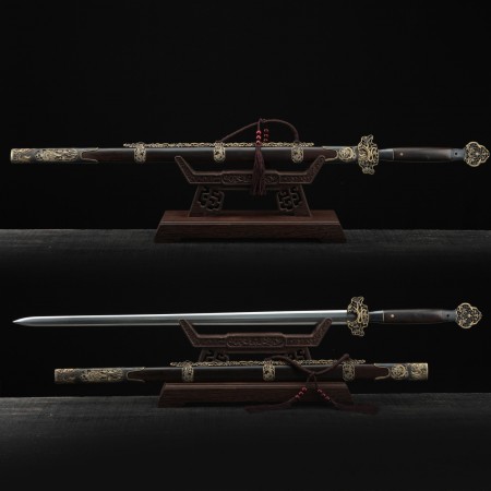 Damascus Steel Black Sandalwood Ming Dynasty Hand Forged Real Chinese Swords