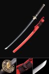 T10 Steel Katana with Real Hamon - Red Rayskin Saya, Gold Crane Tsuba, Black Ito