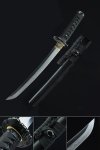 T10 Carbon Steel Tanto with Hamon Line in Black Finish - Full Tang Short Tanto with Samurai Tsuba