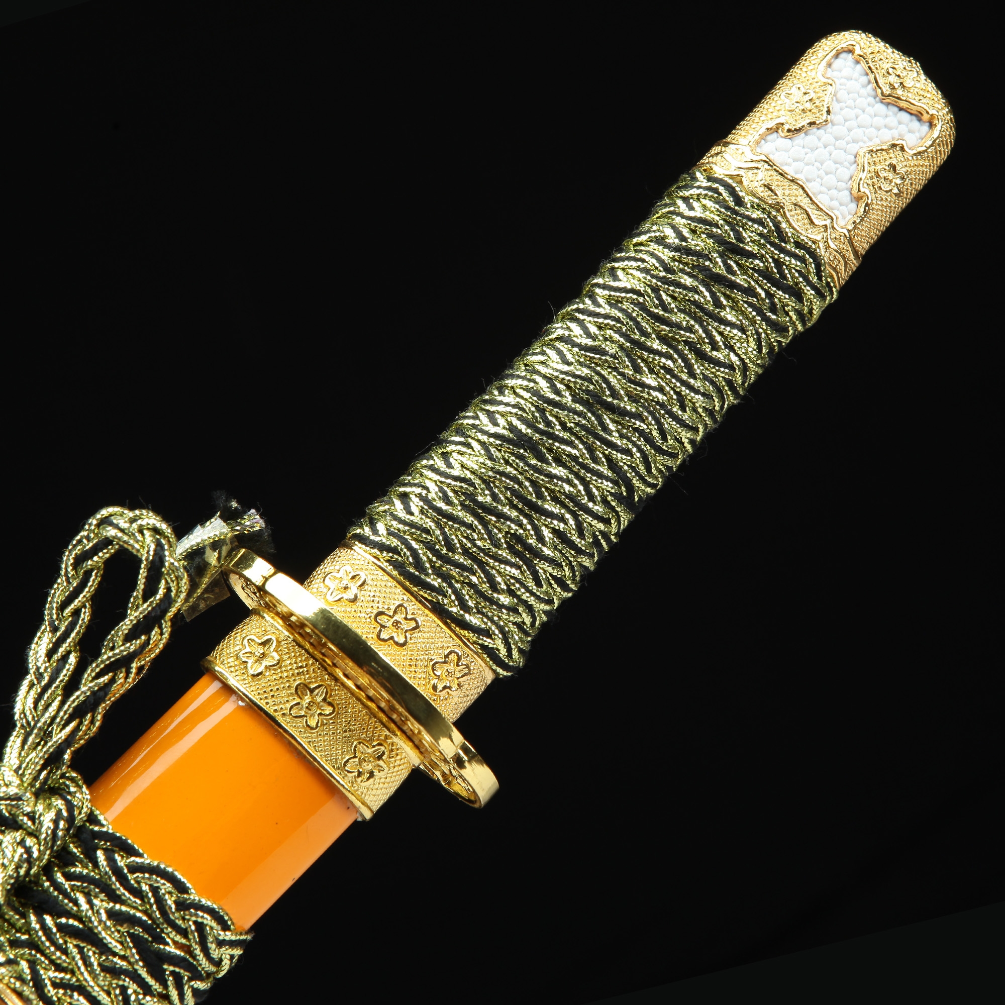 Handmade High Manganese Steel Dragon Tsuba Real Japanese Tanto Sword With Orange Scabbard 6437