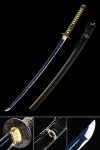 Handmade Japanese Katana Sword With Blue Blade And Monk Tsuba