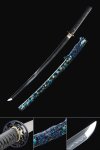 T10 Carbon Steel Katana with Chrysanthemum Tsuba - Blue-Black Dragon Saya, Black Handle