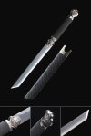 High Manganese Steel Tanto with Silver Dragon Tsuba - Black Cord Handle & Rayskin Saya
