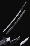 1095 Carbon Steel Katana with Black Leather-Wrapped Saya and Iron Tsuba - Full Tang Replica