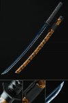 Handmade Japanese Katana Sword With Blue Blade And Brown Scabbard