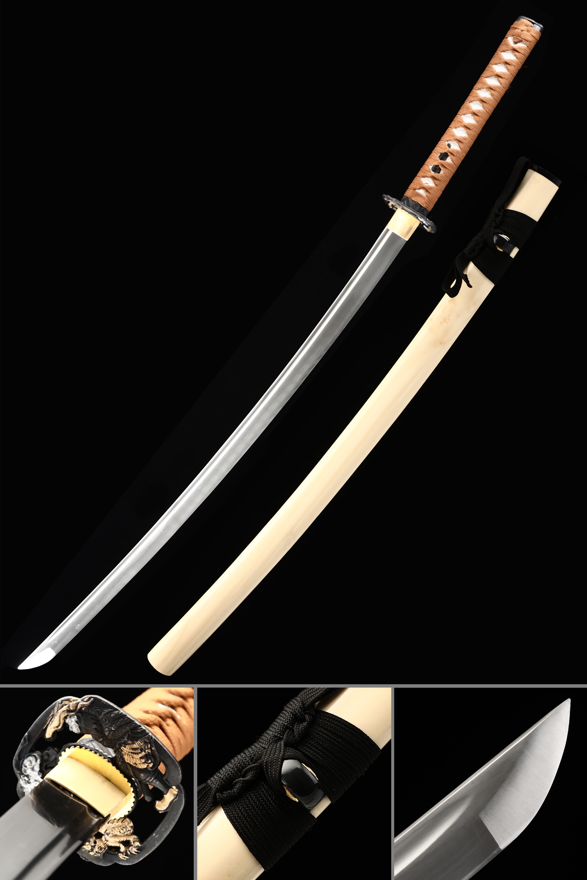 Handmade Japanese Katana Sword With Natural Wood Scabbard Handmade Japanese Katana Sword With Natural Wood Scabbard