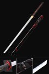 Manganese Steel Straight Ninjato with Red-Black Saya and Black Cord Tsuka - Chokuto Replica