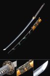 T10 Carbon Steel Katana with Real Hamon - Black Lacquer Saya, Dragonfly Engraving, Gold-Black Handle