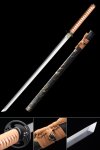 1060 Carbon Steel Chokuto Ninjato in Black-Gold Cloud Saya with Brown Cord Handle
