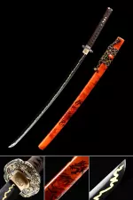 Handmade Japanese Samurai Sword High Manganese Steel With Orange Scabbard
