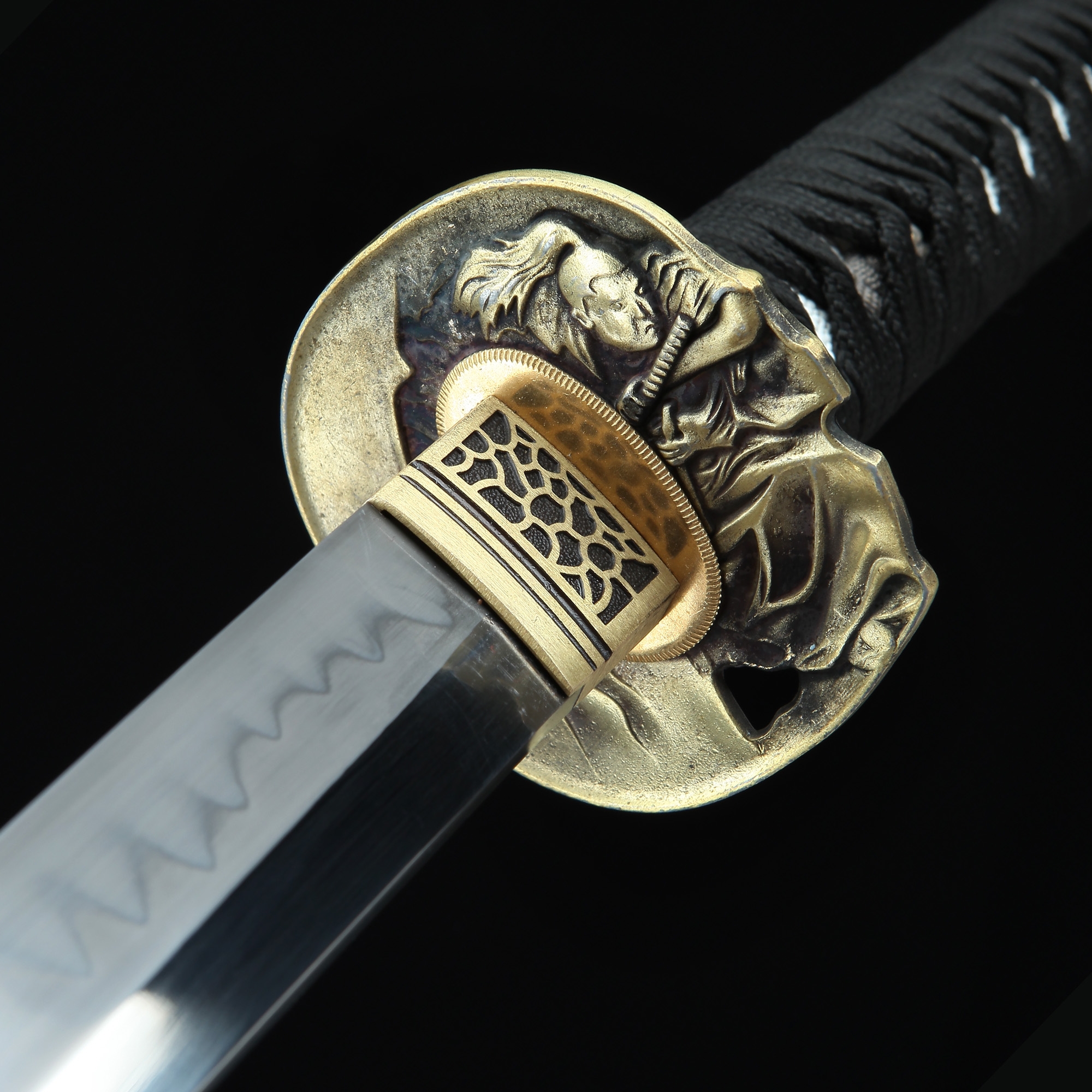 Handmade T10 Carbon Steel Monk And Skull Tsuba Japanese Katana Sword ...