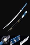 T10 Carbon Steel Katana with Blue Ito Wrap and Black Lacquered Hardwood Saya - Full Tang Collectible Samurai Sword