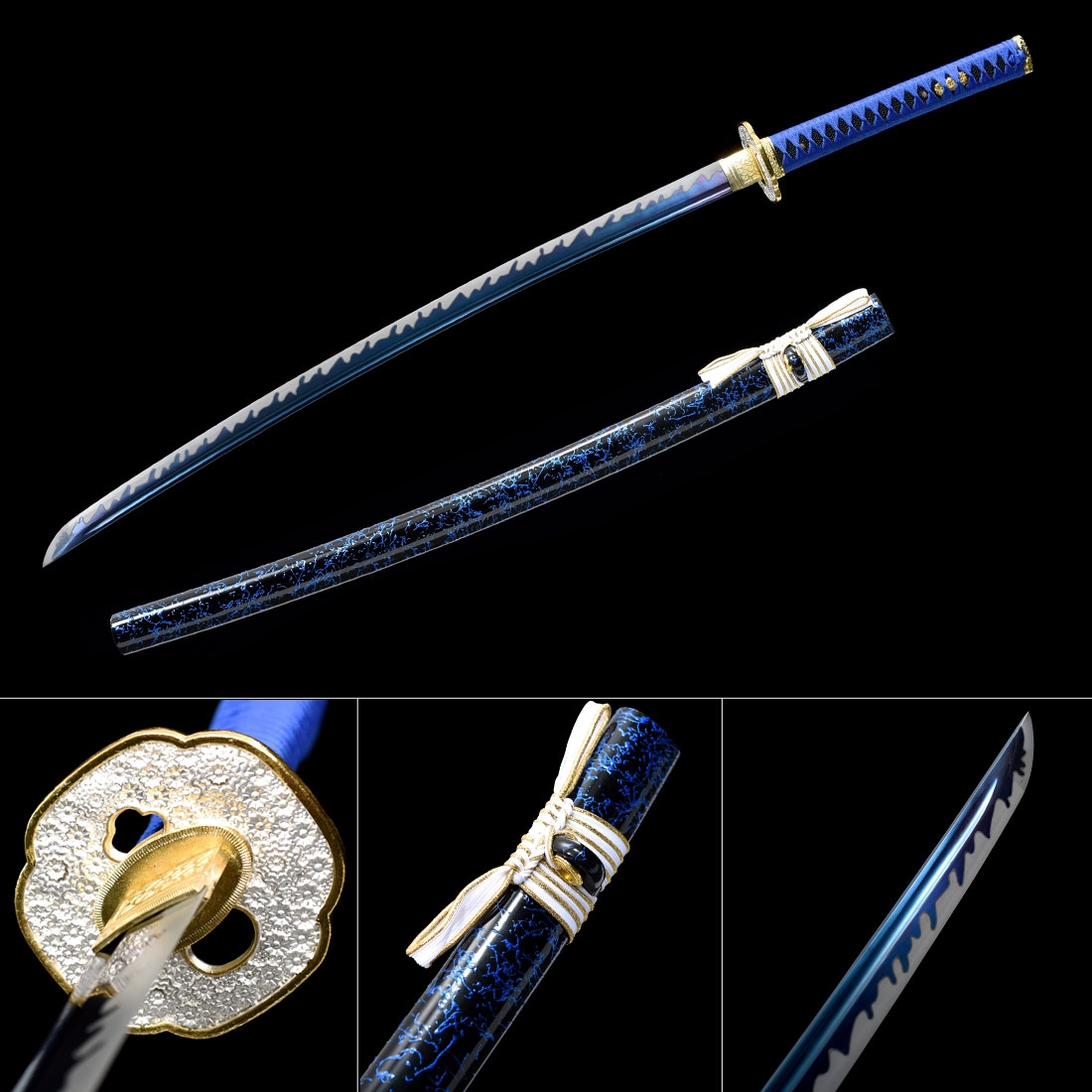 Handmade 1045 Carbon Steel Blue Blade Full Tang Real Japanese Katana Samurai Swords Truekatana 9190