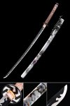 Handmade Japanese Samurai Sword With Black Blade And Silver Scabbard