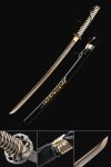 Golden Blade Manganese Steel Katana with Sakura Floral Engravings in Black Piano Lacquer Saya