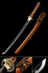 Handmade High Manganese Steel Black Blade Real Japanese Wakizashi Sword With Orange Scabbard
