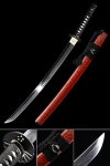 Handmade T10 Carbon Steel Real Hamon Japanese Wakizashi Sword With Orange Scabbard