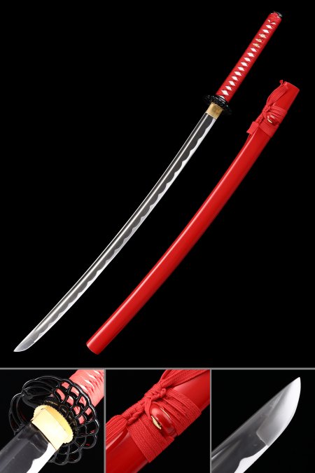 Handmade Real Japanese Katana Sword With Red Scabbard