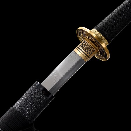 Handmade Damascus Steel Real Katana Samurai Swords With Black Rayskin ...