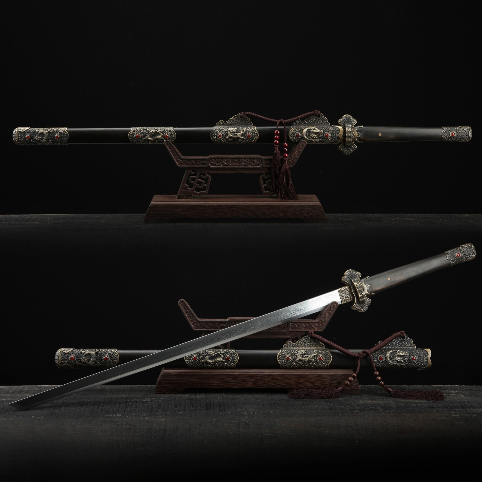 Kirin Theme Black Sandalwood Tang Dynasty Hand Forged Real Chinese Swords Kirin Theme Black Sandalwood Tang Dynasty Hand Forged Real Chinese Swords