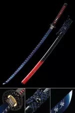 Handmade Japanese Samurai Sword Full Tang With Blue Blade