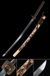 T10 Carbon Steel Katana with Clay Tempered Real Hamon in Hand-Painted Beige Saya with Copper Fittings