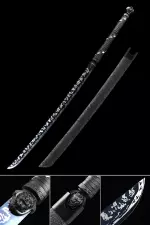 Handmade Japanese Katana Sword High Manganese Steel  No Guard With Blue Blade