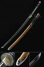 Handmade Katana Sword T10 Folded Clay Tempered Steel With Orange Scabbard
