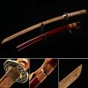 Handmade Japanese Wooden Unsharp Katana Sword With Brown Blade And Red Scabbard