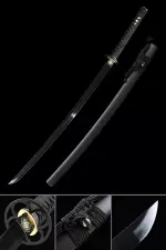 Handmade Japanese Sword T10 Folded Clay Tempered Steel Real Hamon Full Tang With Black Scabbard